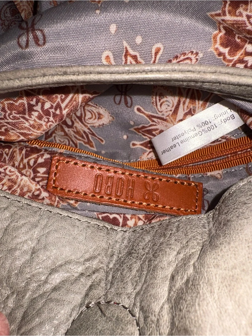 HOBO Gray-Taupe Leather Hobo Bag with Tassel Detail